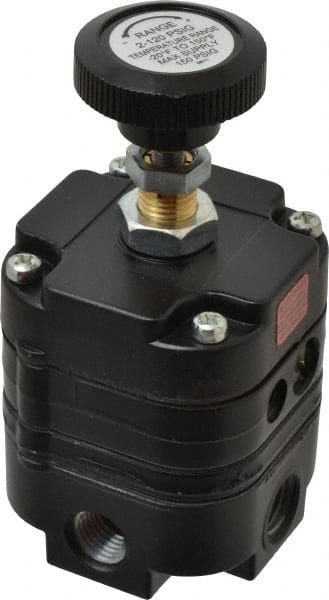 Parker - 1/4 NPT Port, 14 CFM, Zinc Diaphragm Operated Regulator - 2 to 120 psi Range, 150 Max psi Supply Pressure, 1/4" Gauge Port Thread, 3" Wide x 6.06" High - Exact Tooling