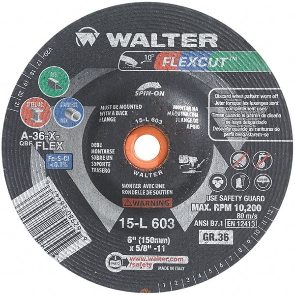 WALTER Surface Technologies - 6" Diam, 36 Grit Surface Grinding Wheel - Aluminum Oxide/Silicon Carbide Blend, Resinoid Bond - Exact Tooling