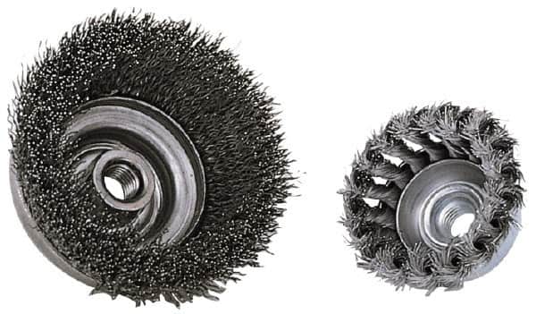 Anderson - 2-3/4" Diam, 5/8-11 Threaded Arbor, Steel Fill Cup Brush - 0.014 Wire Diam, 3/4" Trim Length, 14,000 Max RPM - Exact Tooling