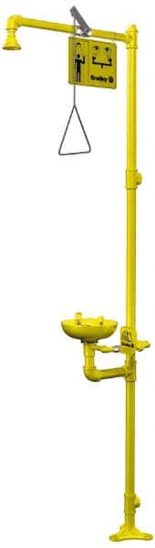 Bradley - 1-1/4" Inlet, 26 GPM shower Flow, Drench shower & Eyewash Station - Bowl, Triangular Pull Rod & Push Flag Activated, Galvanized Steel Pipe, Plastic Shower Head, 3 GPM Bowl Flow, Top or Mid Supply - Exact Tooling