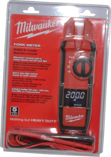 Milwaukee Tool - 2205-20, CAT IV, CAT III, Digital True RMS Clamp Meter with 0.63" Fork Jaws - 1000 VAC/VDC, 200 AC/DC Amps, Measures Voltage, Continuity, Current, Resistance - Exact Tooling