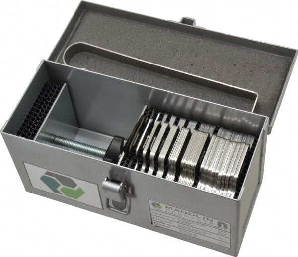 Made in USA - 90 Piece, 0.001 to 0.125 Inch Thickness, Stainless Steel Slotted Shim Assortment - 3 Inch Long x 3 Inch Wide, 7/8 Inch Wide Slot - Exact Tooling