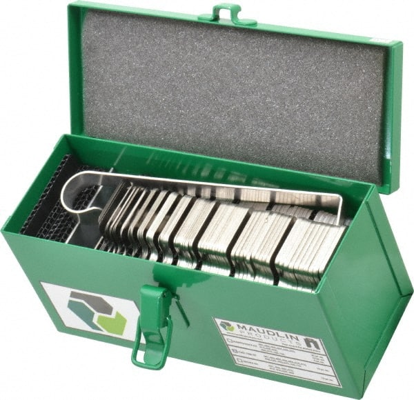 Made in USA - 130 Piece, 0.001 to 0.125 Inch Thickness, Stainless Steel Slotted Shim Assortment - 3 Inch Long x 3 Inch Wide, 7/8 Inch Wide Slot - Exact Tooling