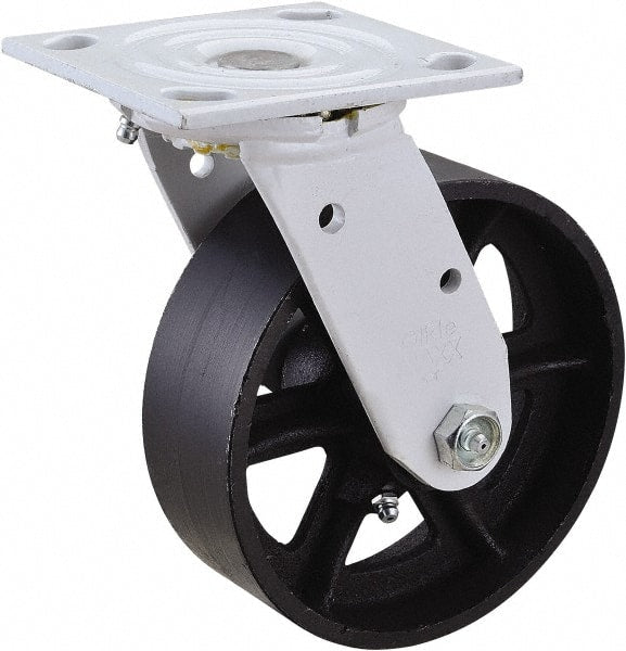 Value Collection - 6" Diam x 2" Wide, Semi-Steel Swivel Caster - 1,200 Lb Capacity, Top Plate Mount, 4" x 4-1/2" Plate, Plain Bearing - Exact Tooling