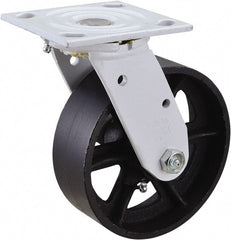 Value Collection - 6" Diam x 2" Wide, Semi-Steel Swivel Caster - 1,200 Lb Capacity, Top Plate Mount, 4" x 4-1/2" Plate, Plain Bearing - Exact Tooling