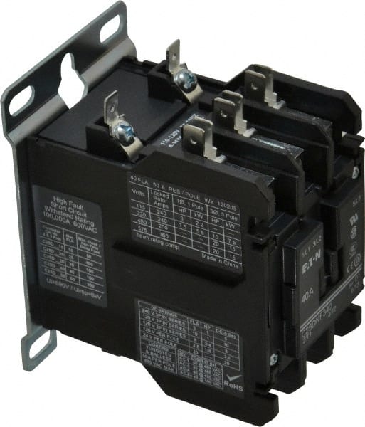 Eaton Cutler-Hammer - 3 Pole, 40 Amp Inductive Load, 110 to 120 Coil VAC at 50/60 Hz, Nonreversible Definite Purpose Contactor - Exact Tooling