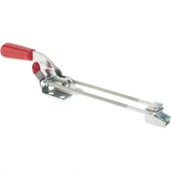 De-Sta-Co - 719 Lb Capacity, Horizontal, U Hook, Flanged Base, Carbon Steel Pull Action Latch Clamp - 1-3/4" Drawing Movement, 10-17/32" OAL, Threaded U Hook, Straight Handle - Exact Tooling