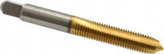 Cleveland - 5/16-24 UNF, 2 Flute, TiN Finish, High Speed Steel Spiral Point Tap - Plug Chamfer, Right Hand Thread, 2-23/32" OAL, 0.69" Thread Length, 3B Class of Fit, Series 1011TN - Exact Tooling