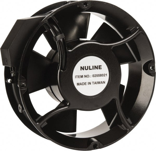 Value Collection - 230 Volts, AC, 235 CFM, Round Tube Axial Fan - 0.15 Amp Rating, 2,850 to 3,350 RPM, 6.7" High x 6.7" Wide x 2" Deep - Exact Tooling