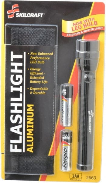 Ability One - Xenon Bulb, Industrial/Tactical Flashlight - Black Aluminum Body, 2 AA Batteries Included - Exact Tooling