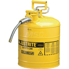 Justrite - Safety Dispensing Cans; Capacity: 5 Gal. ; Material: Steel ; Color: Yellow ; Height (Decimal Inch): 17.500000 ; Diameter/Length (mm): 11.75 ; Approval Listing/Regulations: FM Approved; UL; ULC; TUV - Exact Tooling