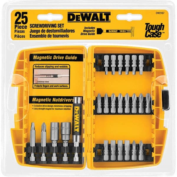 DeWALT - 25 Piece, Screwdriver Bit Set - SQ1, SQ2, SQ3, 1/4" Drive - Exact Tooling