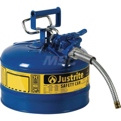 Justrite - Safety Dispensing Cans; Capacity: 2.5 Gal ; Material: Steel ; Color: Blue ; Height (Decimal Inch): 12.000000 ; Diameter/Length (mm): 11.75 ; Approval Listing/Regulations: FM Approved; UL; ULC; TUV - Exact Tooling