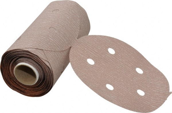 Norton - 5" Diam, 320 Grit Aluminum Oxide Adhesive PSA Disc - Very Fine Grade, Natural, B Weighted Backing, Flexible - Exact Tooling