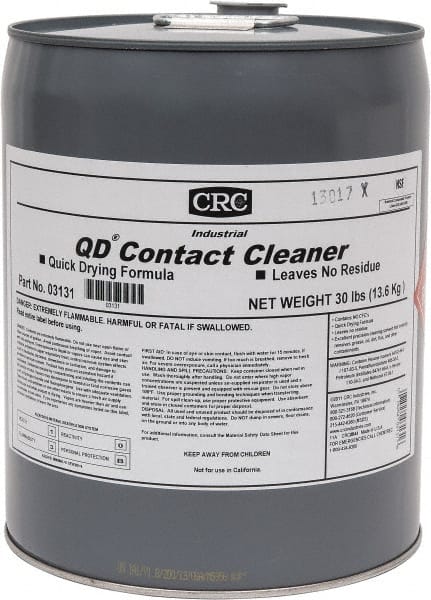 CRC - 5 Gallon Pail Contact Cleaner - 0°F Flash Point, 22,600 Volt Dielectric Strength, Flammable, Food Grade, Plastic Safe - Exact Tooling