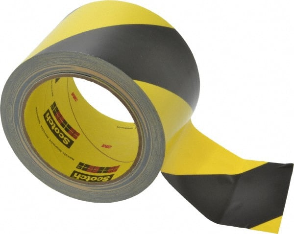 3M - Black & Yellow Striped Vinyl Tape - 3" Wide x 5.4 mil Thick, General Traffic - Exact Tooling