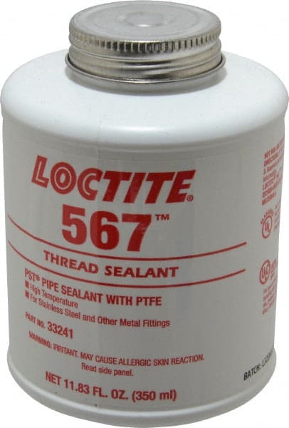 Loctite - 350 ml Brush Top Can White Pipe Sealant - Methacrylate Ester, 400°F Max Working Temp, For Sealing Metal Tapered Pipe Threads & Fittings Up to 2" - Exact Tooling