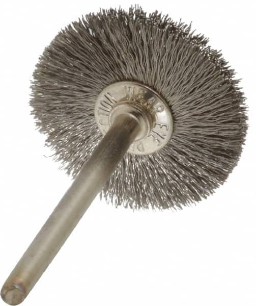 Anderson - 1" OD, 1/8" Shank Diam, Crimped Stainless Steel Wheel Brush - 0.005" Filament Diam, 25,000 RPM - Exact Tooling