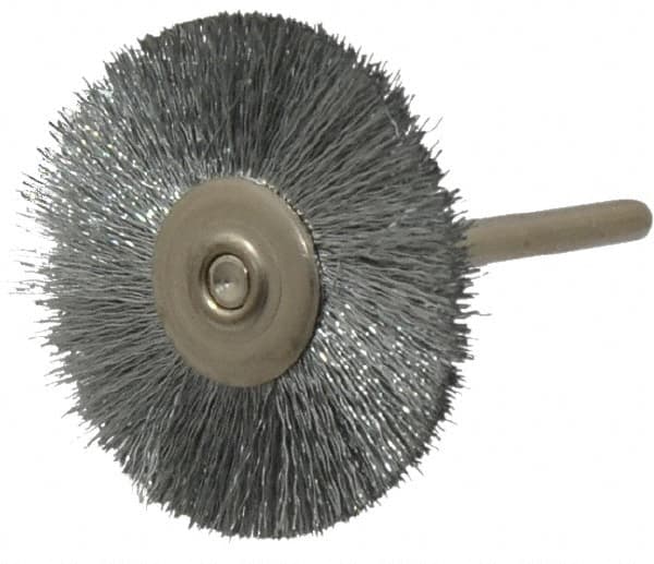 Anderson - 1-1/4" OD, 1/8" Shank Diam, Crimped Steel Wheel Brush - 0.005" Filament Diam, 25,000 RPM - Exact Tooling