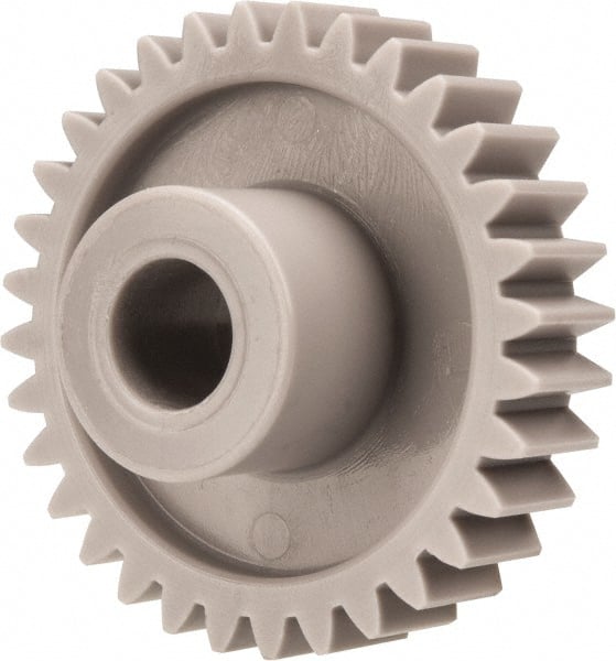 Made in USA - 20 Pitch, 1.6" Pitch Diam, 1.7" OD, 32 Tooth Spur Gear - 3/8" Face Width, 3/8" Bore Diam, 47/64" Hub Diam, 20° Pressure Angle, Acetal - Exact Tooling