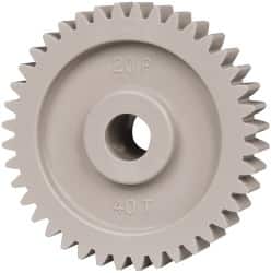 Made in USA - 20 Pitch, 2" Pitch Diam, 2.1" OD, 40 Tooth Spur Gear - 3/8" Face Width, 3/8" Bore Diam, 47/64" Hub Diam, 20° Pressure Angle, Acetal - Exact Tooling