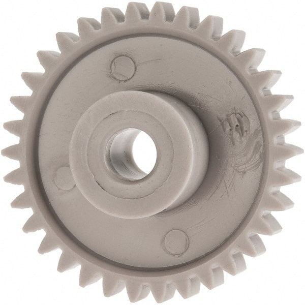 Made in USA - 24 Pitch, 1.416" Pitch Diam, 1-1/2" OD, 34 Tooth Spur Gear - 1/4" Face Width, 1/4" Bore Diam, 39/64" Hub Diam, 20° Pressure Angle, Acetal - Exact Tooling