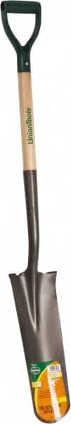 UnionTools - 16" High x 6" Wide Tapered Steel Spade - 27" Long Wood D-Grip Handle, Front Turned - Exact Tooling