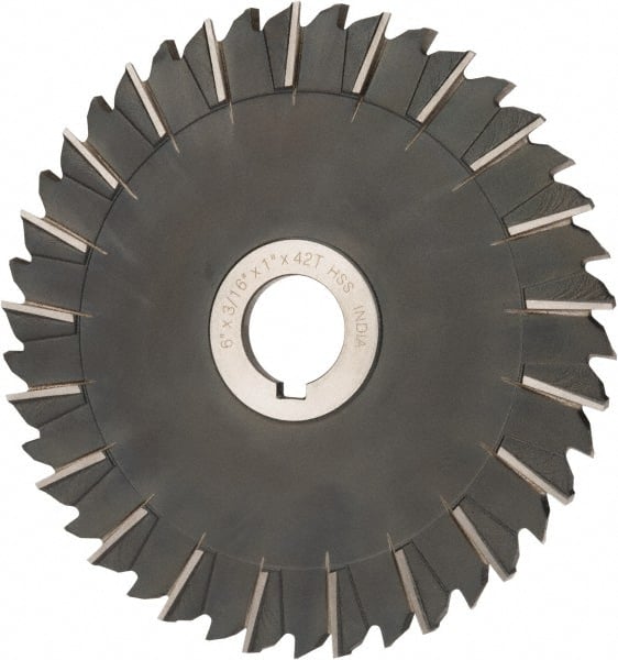 Value Collection - 6" Blade Diam x 3/16" Blade Thickness, 1" Hole, 42 Teeth, High Speed Steel Side Chip Saw - Staggered Tooth, Arbor Connection, Uncoated - Exact Tooling