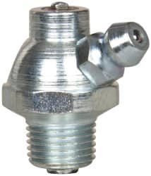 Alemite - 60° Head Angle, 1/8 PTF PVC Shut-Off Grease Fitting - 5/8" Hex, 1" Overall Height, 17/64" Shank Length, Zinc Plated Finish - Exact Tooling