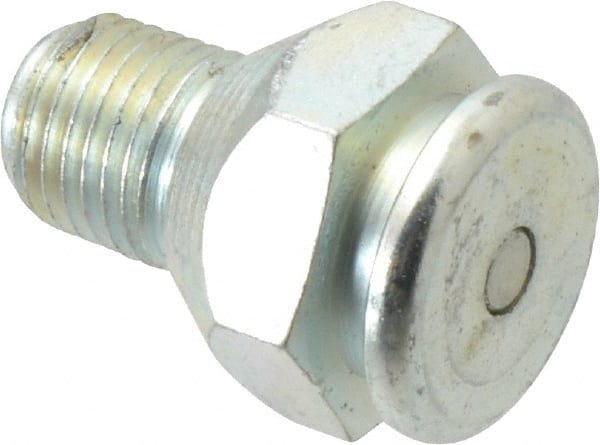 Alemite - Straight Head Angle, 1/4 NPTF Button-Head Grease Fitting - 7/8" Hex, 1-1/4" Overall Height, 1/2" Shank Length, 15,000 Operating psi, Zinc Plated Finish - Exact Tooling
