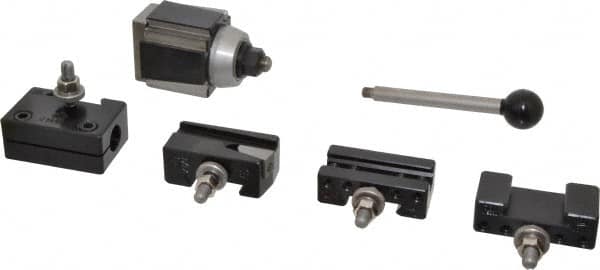 Aloris - Series AXA Tool Post Holder & Set for 0 to 12" Lathe Swing - 5 Piece, Includes Style 1 Turning/Facing Holder, Style 2 Boring/Turning/Facing Holder, Style 4D Heavy-Duty Boring Bar Holder, Style 7 Universal Parting Blade Holder, Tool Post - Exact Tooling