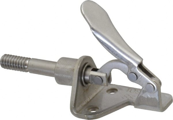 De-Sta-Co - 100 Lb Load Capacity, Flanged Base, Stainless Steel, Standard Straight Line Action Clamp - 3 Mounting Holes, 0.17" Mounting Hole Diam, 1/4" Plunger Diam, Thumb Handle - Exact Tooling
