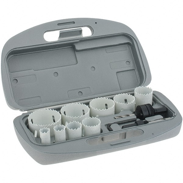 Value Collection - 9 Piece, 3/4" to 2-1/4" Saw Diam, Maintenance Hole Saw Kit - Bi-Metal, Includes 6 Hole Saws - Exact Tooling