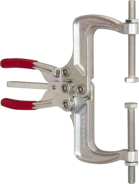 De-Sta-Co - 4448.22 N Load Capacity, 2.56" Throat Depth, 9.15" OAL, Carbon Steel, C Style Plier Clamp - 7.92" Max Jaw Capacity, M10x1.25 Spindle, 7.92" Open Throat Height, Red Handle, Spindle End - Exact Tooling