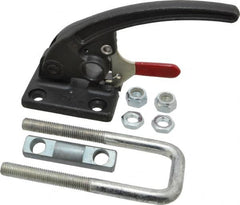 De-Sta-Co - 7,500 Lb Capacity, Horizontal, U Hook, Flanged Base, Carbon Steel Pull Action Latch Clamp - 2.19" Drawing Movement, 9.65" OAL, Threaded U Hook, Straight Handle - Exact Tooling