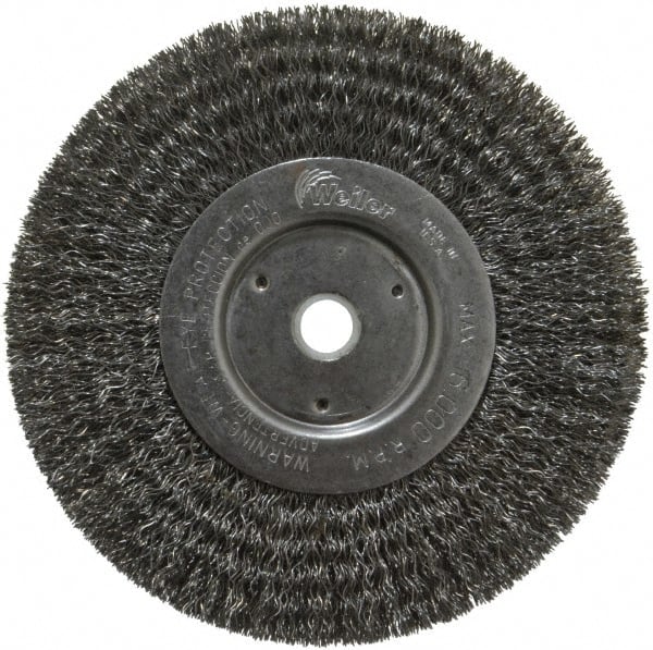 Weiler - 6" OD, 5/8" Arbor Hole, Crimped Steel Wheel Brush - 3/4" Face Width, 1-7/16" Trim Length, 0.0118" Filament Diam, 6,000 RPM - Exact Tooling