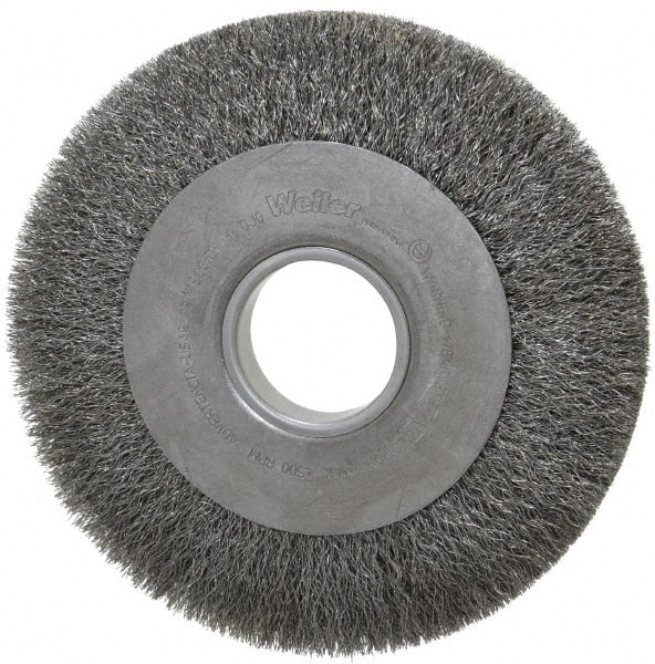 Weiler - 8" OD, 2" Arbor Hole, Crimped Steel Wheel Brush - 1" Face Width, 1-3/8" Trim Length, 0.0104" Filament Diam, 4,500 RPM - Exact Tooling