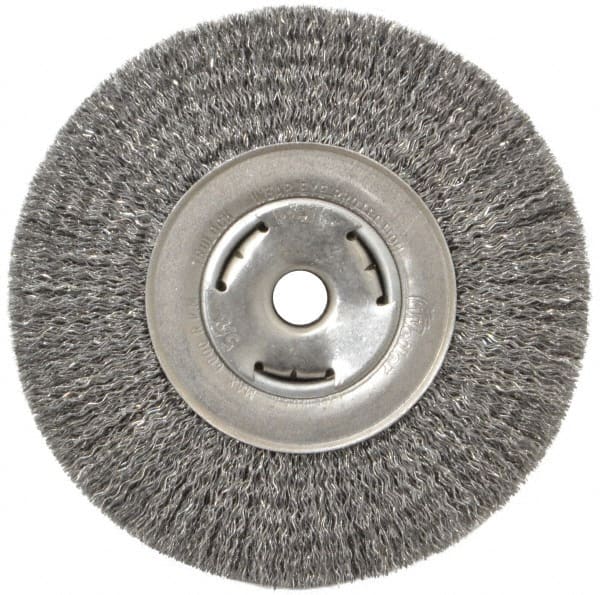 Weiler - 7" OD, 5/8" Arbor Hole, Crimped Steel Wheel Brush - 7/8" Face Width, 1-5/8" Trim Length, 0.014" Filament Diam, 6,000 RPM - Exact Tooling