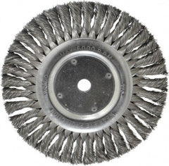 Weiler - 8" OD, 5/8" Arbor Hole, Knotted Steel Wheel Brush - 5/8" Face Width, 1-5/8" Trim Length, 0.014" Filament Diam, 6,000 RPM - Exact Tooling