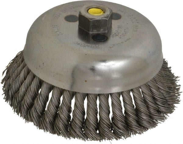Weiler - 6" Diam, 5/8-11 Threaded Arbor, Steel Fill Cup Brush - 0.023 Wire Diam, 1-5/8" Trim Length, 6,000 Max RPM - Exact Tooling