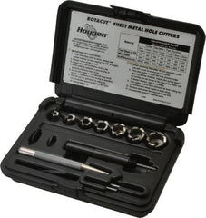 Hougen - 10 Piece, 8 to 20mm Cutter Diam, 1/4" Cutting Depth, High Speed Steel Annular Cutter Set - Bright Finish, 3/8" Shank Diam, 8, 10, 12, 14, 16, 18, 20mm Cutter Diams - Exact Tooling