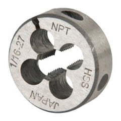Interstate - 1/16-27 NPT Thread, Round Pipe Die - 1" Outside Diam, High Speed Steel - Exact Tooling