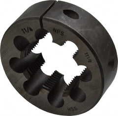 Interstate - 1-1/4 - 11-1/2 NPS Thread, Round Pipe Die - 3" Outside Diam, High Speed Steel - Exact Tooling