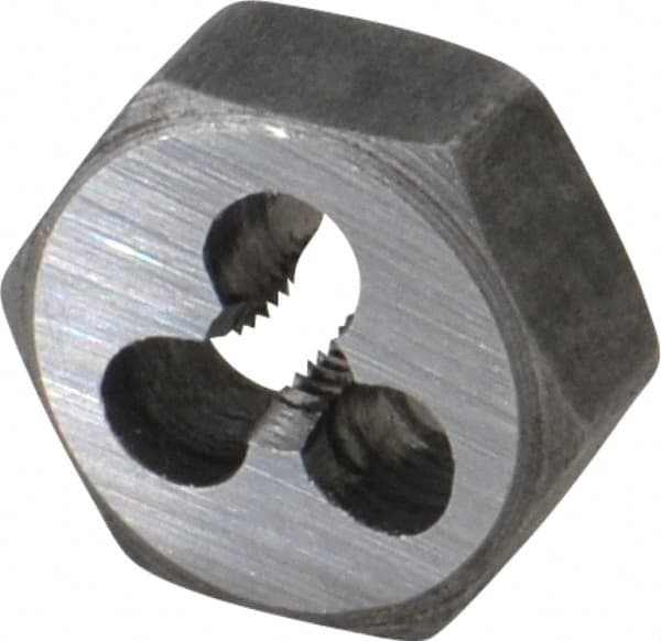 Interstate - M4x0.70 Metric Coarse Thread, 19/32" Hex, Right Hand Thread, Hex Rethreading Die - Carbon Steel, 1/4" Thick - Exact Tooling