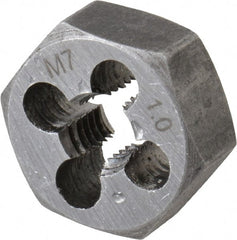 Interstate - M7x1.00 Metric Coarse Thread, 11/16" Hex, Right Hand Thread, Hex Rethreading Die - Carbon Steel, 1/4" Thick - Exact Tooling