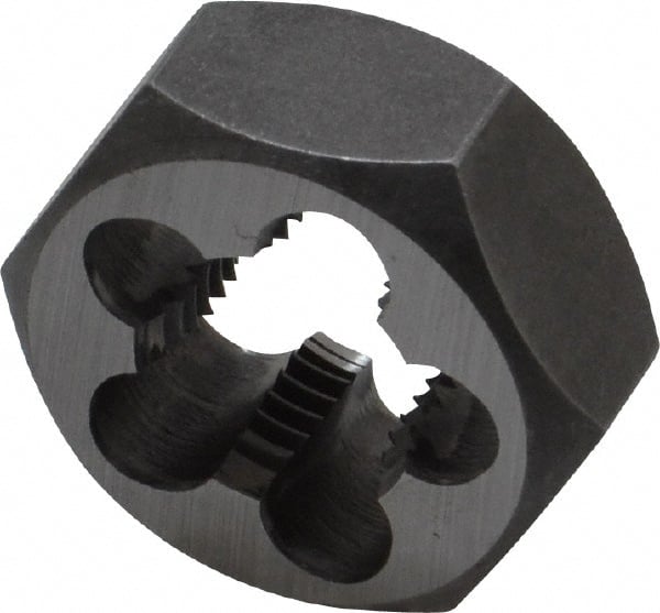 Interstate - M14x1.50 Metric Fine Thread, 1-1/16" Hex, Right Hand Thread, Hex Rethreading Die - Carbon Steel, 1/2" Thick - Exact Tooling