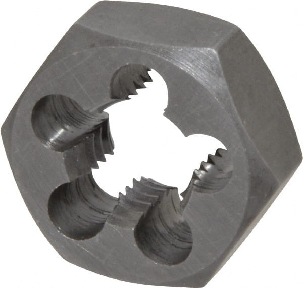 Interstate - M14x2.00 Metric Coarse Thread, 1-1/16" Hex, Right Hand Thread, Hex Rethreading Die - Carbon Steel, 1/2" Thick - Exact Tooling