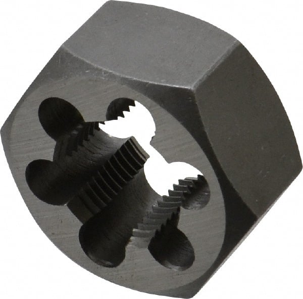 Interstate - M20x1.50 Metric Fine Thread, 1-7/16" Hex, Right Hand Thread, Hex Rethreading Die - Carbon Steel, 3/4" Thick - Exact Tooling