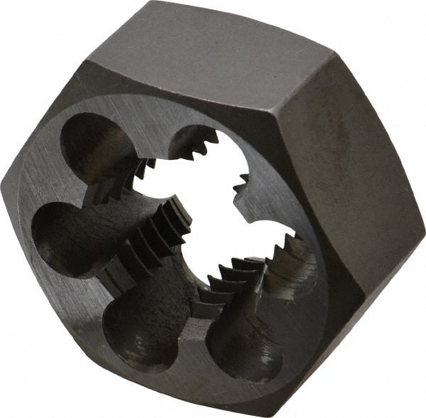 Interstate - M30x3.50 Metric Coarse Thread, 2-3/16" Hex, Right Hand Thread, Hex Rethreading Die - Carbon Steel, 1" Thick - Exact Tooling