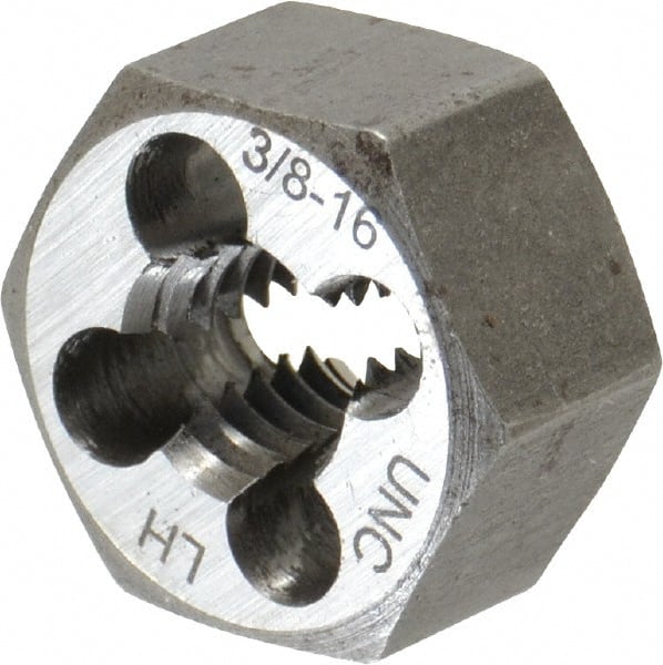 Interstate - 3/8-16 UNC Thread, 25/32" Hex, Left Hand Thread, Hex Rethreading Die - Carbon Steel, 3/8" Thick - Exact Tooling